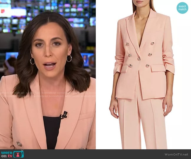 Veronica Beard Tomi Dickey Double-Breasted Jacket in Ballet Pink worn by Hallie Jackson on NBC News Daily