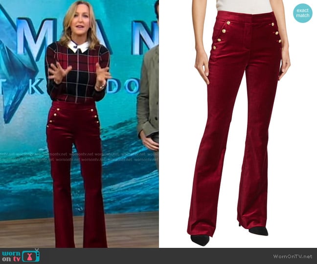 Veronica Beard Verity Velvet High-Rise Button Pants worn by Lara Spencer on Good Morning America