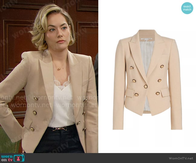 Veronica Beard Diego Dickey Jacket in Heathered Sand worn by Hope Logan (Annika Noelle) on The Bold and the Beautiful