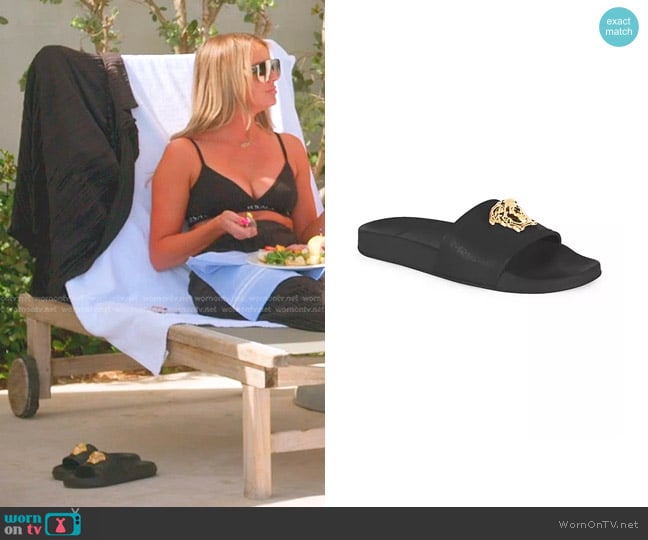 Versace La Medusa Pool Slides worn by Whitney Rose on The Real Housewives of Salt Lake City