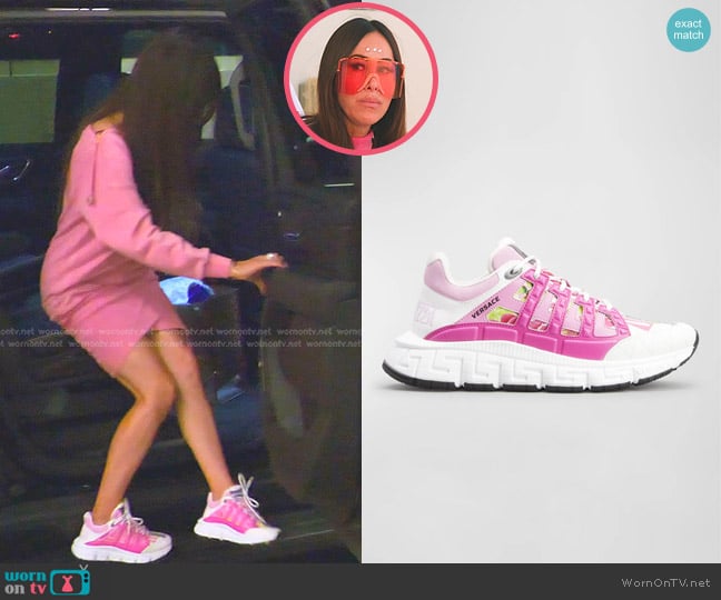 Versace Trigreca Colorblock Fashion Trainer Sneakers worn by Angie Katsanevas on The Real Housewives of Salt Lake City