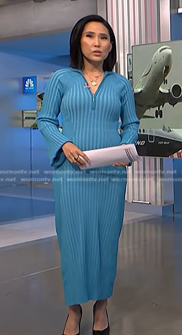 Vicky's blue ribbed long dress on NBC News Daily