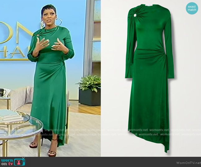 Victoria Beckham Asymmetric cutout gathered glossed-jersey dress worn by Tamron Hall on Tamron Hall Show