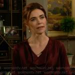 Victoria’s dark red cowl neck blouse on The Young and the Restless