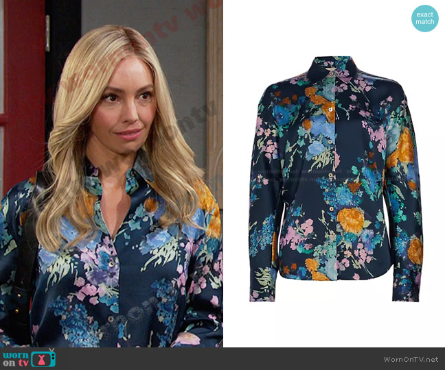 Vince Painted Bouquet Shirt in Coastal worn by Theresa Donovan (Emily O'Brien) on Days of our Lives