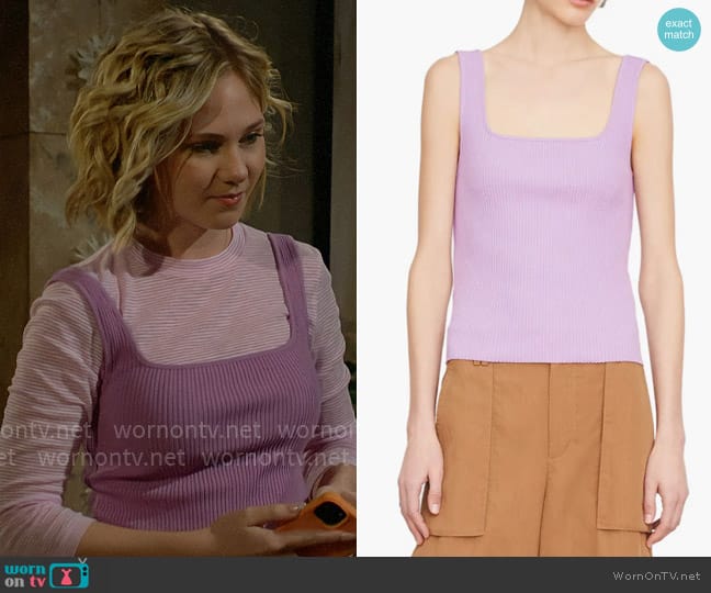 Vince Square Neck Rib Tank in Hyndrangea worn by Lucy Romalotti (Lily Brooks O’ Briant) on The Young and the Restless