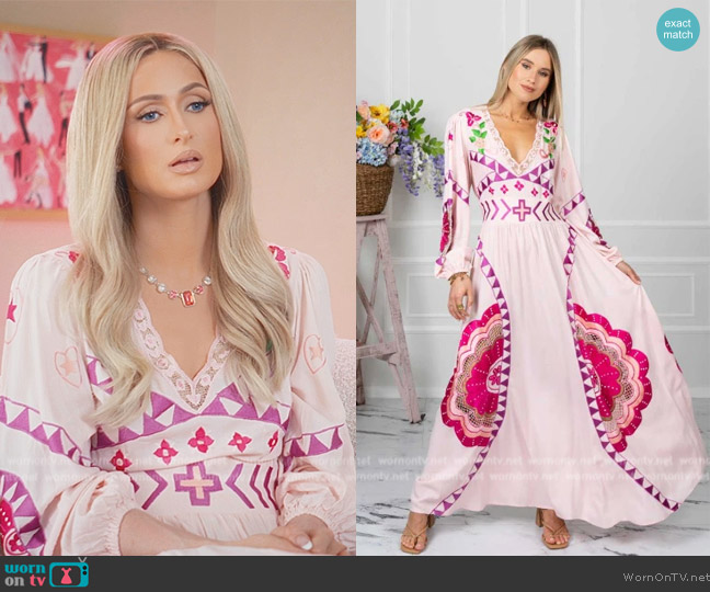 Zaimara Violet Maxi Dress worn by Paris Hilton on Paris in Love