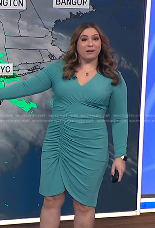 Violeta’s green ruched sheath dress on NBC News Daily