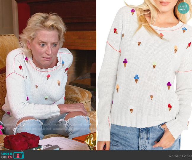 Lisa Todd What's The Scoop Embroidered Cotton Sweater worn by Dorinda Medley on The Real Housewives Ultimate Girls Trip