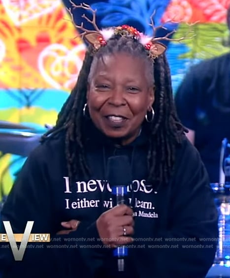 Whoopi’s black printed hoodie on The View