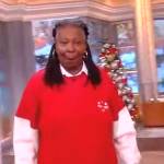 Whoopi’s red colorblock sweater on The View