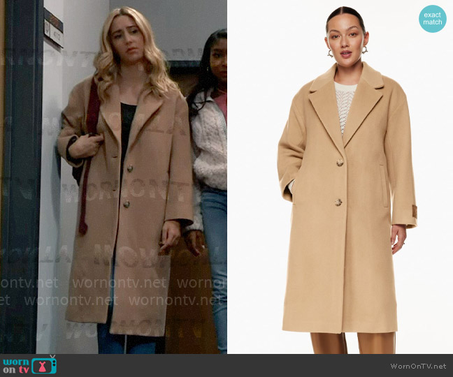 Wilfred at Aritzia Only Coat in Gold Camel worn by Josslyn Jacks (Eden McCoy) on General Hospital