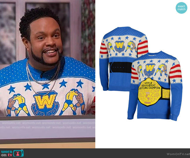 WWE Ripple Junction World Heavyweight Champion Ugly Holiday Sweater worn by Jawn Murray on Sherri