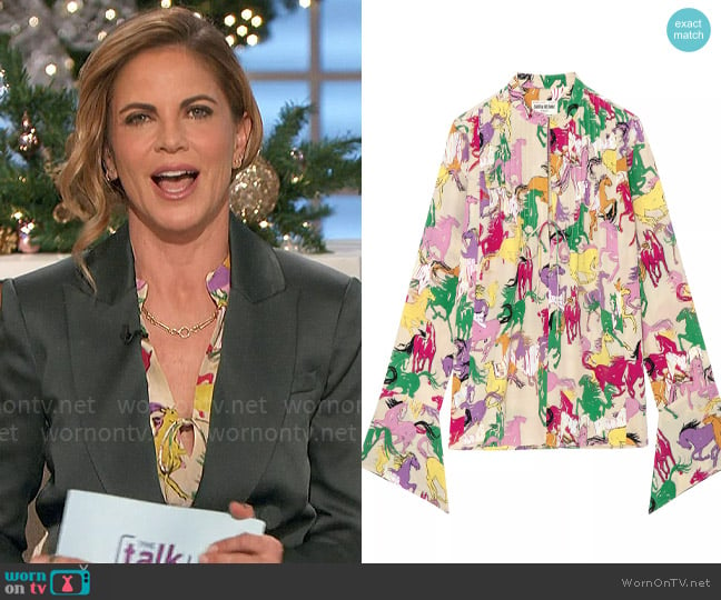 Zadig & Voltaire Taika Horses Diamanté Silk Shirt worn by Natalie Morales on The Talk