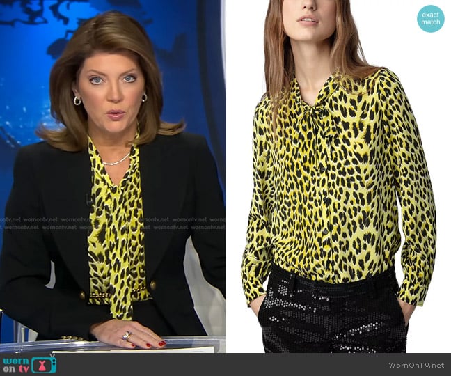 Zadig & Voltaire Taos Animal Print Silk Top worn by Norah O'Donnell on CBS Evening News