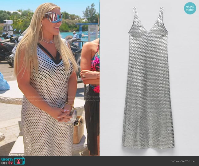 Zara Long Mesh Silver Dress worn by Heather Gay on The Real Housewives of Salt Lake City