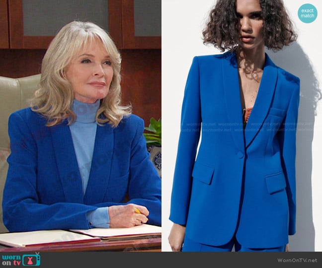 Zara Blazer with Tuxedo Collar worn by Marlena Evans (Deidre Hall) on Days of our Lives