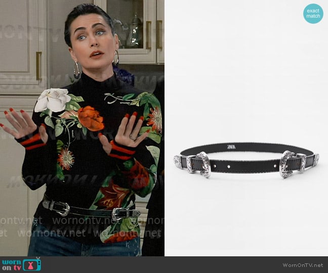 Zara Double Buckle Leather Belt worn by Lois Cerullo (Rena Sofer) on General Hospital