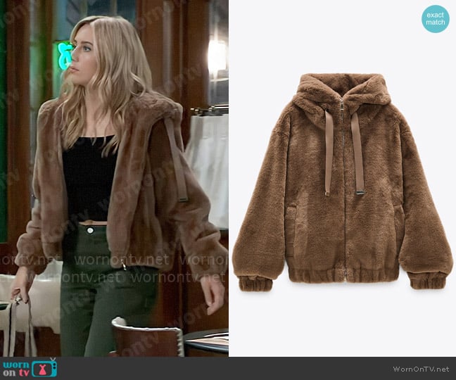 Zara Faux Fur Hooded Jacket worn by Josslyn Jacks (Eden McCoy) on General Hospital