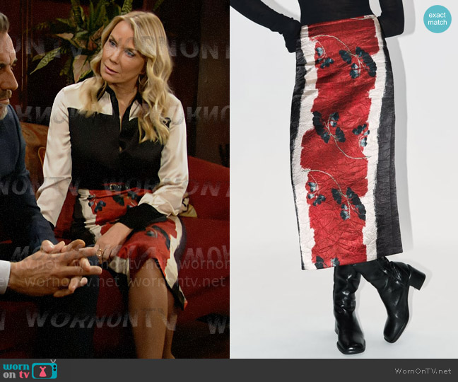 Zara Floral Pencil Skirt worn by Brooke Logan (Katherine Kelly Lang) on The Bold and the Beautiful