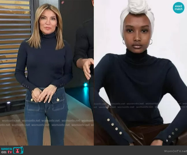 Zara High Collar Knit Sweater worn by Kit Hoover on Access Hollywood