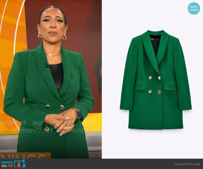 Zara Long Line Double Breasted Blazer worn by Michelle Miller on CBS Mornings