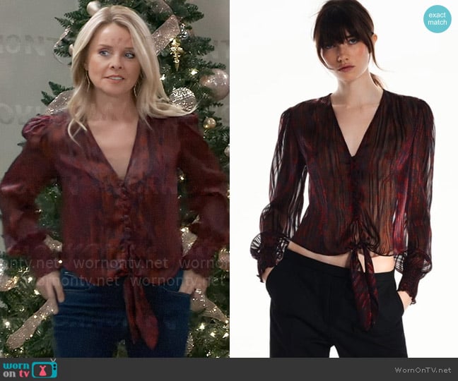 Zara Print Blouse with Knot worn by Felicia Scorpio (Kristina Wagner) on General Hospital