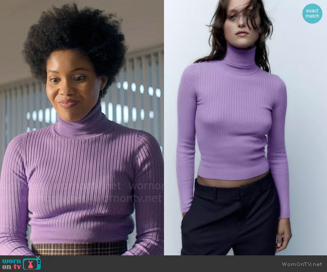 Zara Ribbed Knit Sweater Purple worn by Nella Rogers (Sinclair