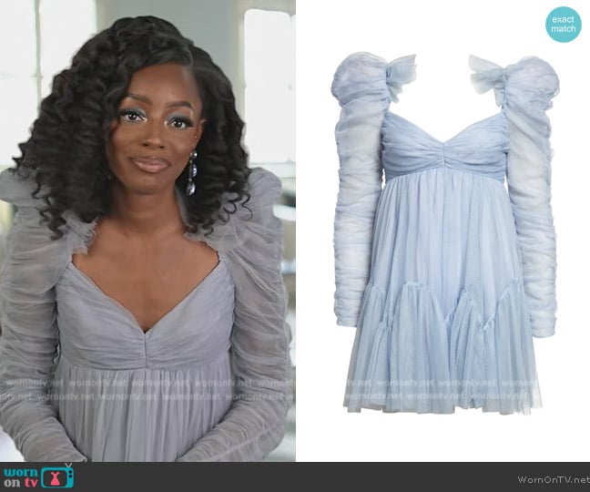 Zimmermann Ruched Long Sleeve Tulle Babydoll Dress worn by Venita Aspen on Southern Charm