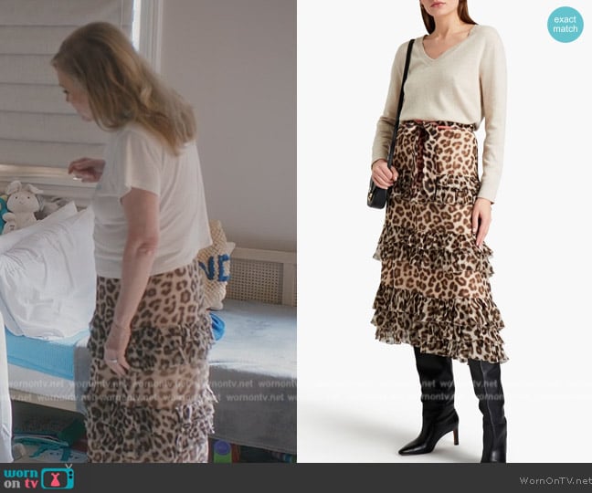 Zimmermann Tiered leopard-print silk-crepon midi skirt worn by Kathy Hilton on Paris in Love