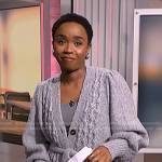 Zinhle’s grey cable knit long cardigan on NBC News Daily