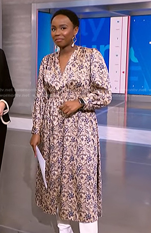 Zinhle’s beige floral midi dress on NBC News Daily