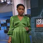 Zinhle’s green v-neck satin dress on NBC News Daily