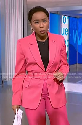 Zinhle's pink belted blazer on NBC News Daily