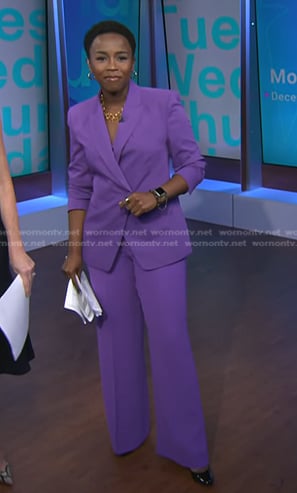 Zinhle’s purple blazer and pants on NBC News Daily