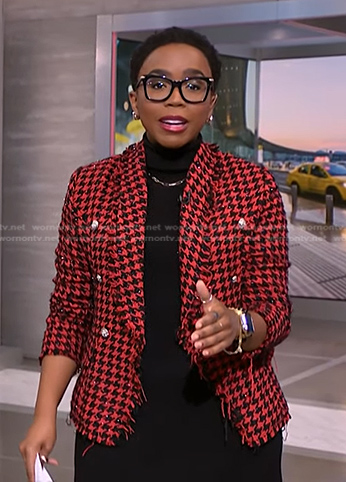 Zinhle’s red houndstooth blazer on NBC News Daily