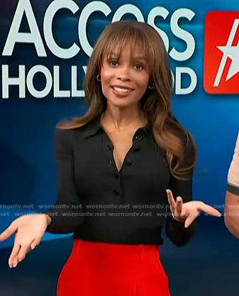 Zuri's black ribbed polo top on Access Hollywood