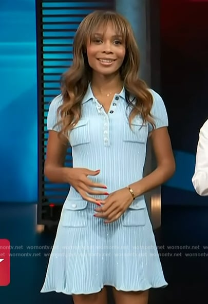 Zuri’s blue pleated mini dress on Access Hollywood