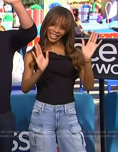 Zuri’s denim cargo jeans on Access Hollywood