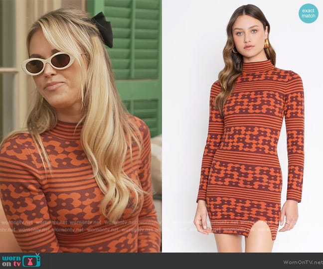 Olivia’s orange floral mesh turtleneck dress on Southern Charm