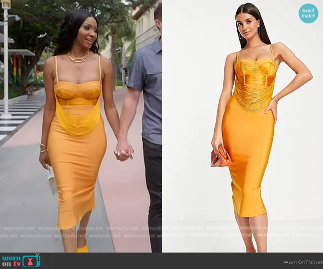 ASOS Tall cupped bandage fringe cami midi dress worn by Guerdy Abraira (Guerdy Abraira) on The Real Housewives of Miami