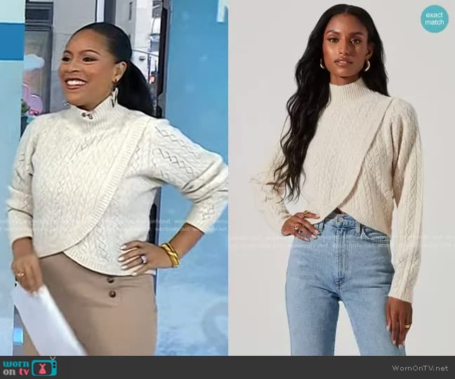 ASTR The Label Ember Wrap Front Turtleneck Sweater worn by Sheinelle Jones on Today