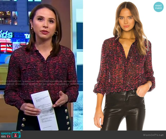 All Saints Adeliza Plume Shirt worn by Elizabeth Schulze on Good Morning America