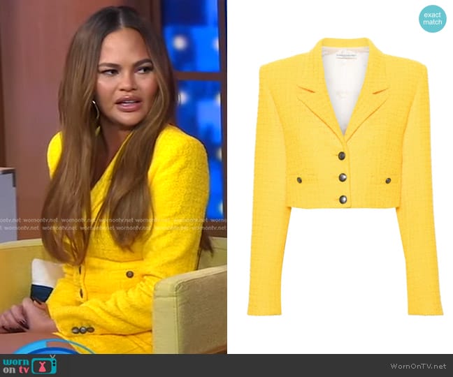 Alessandra Rich Cropped Bouclé-Tweed Jacket worn by Chrissy Teigen on Good Morning America