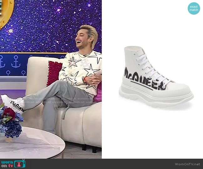 Alexander McQueen Graffiti Tread Slick High Top Sneaker worn by Frankie Grande on Today