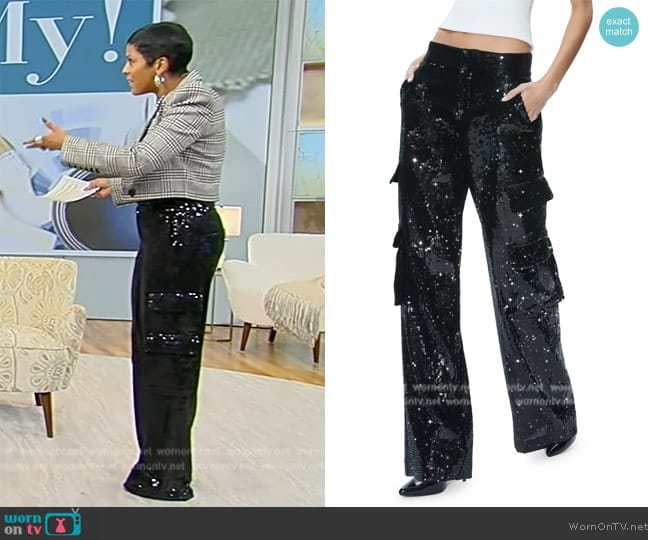 Alice + Olivia Hayes Sequin Wide Leg Cargo Pants worn by Tamron Hall on Tamron Hall Show