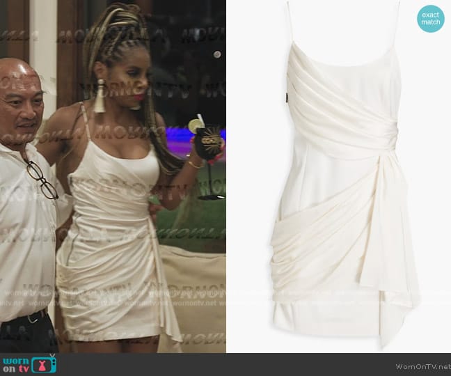 Alice + Olivia Svetlana draped satin mini dress worn by  on The Real Housewives Ultimate Girls Trip