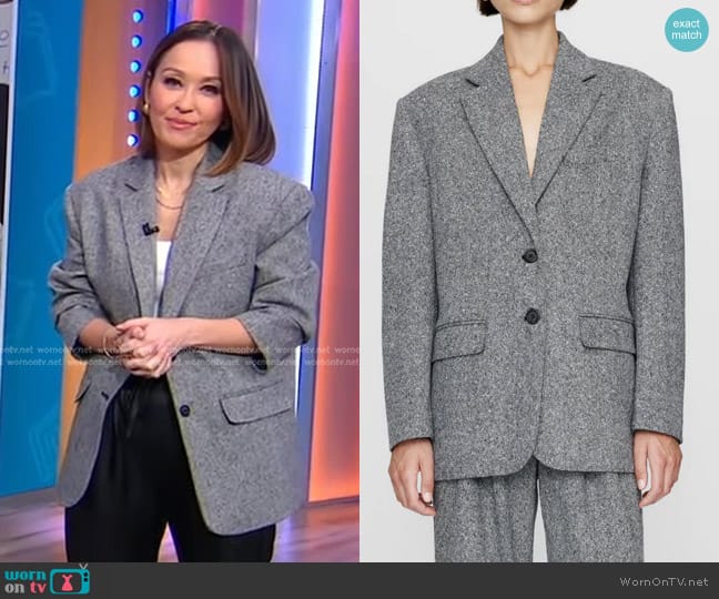 Anine Bing Quinn Wool Blazer worn by Eva Pilgrim on Good Morning America