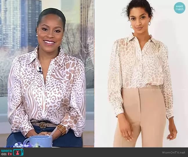 Ann Taylor Mixed Animal Print Button Down Shirt worn by Sheinelle Jones on Today