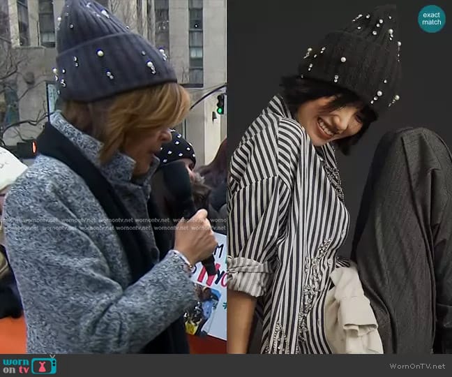 Anthropologie Street Shine Beanie in Black worn by Hoda Kotb on Today